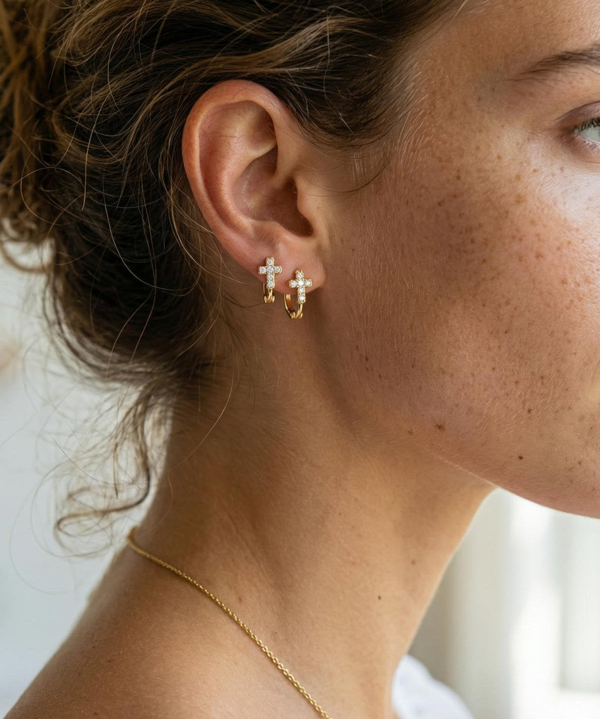 Cross Hoop Earrings with Zircons
