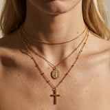 Layered Cross & Miraculous Virgin Necklace