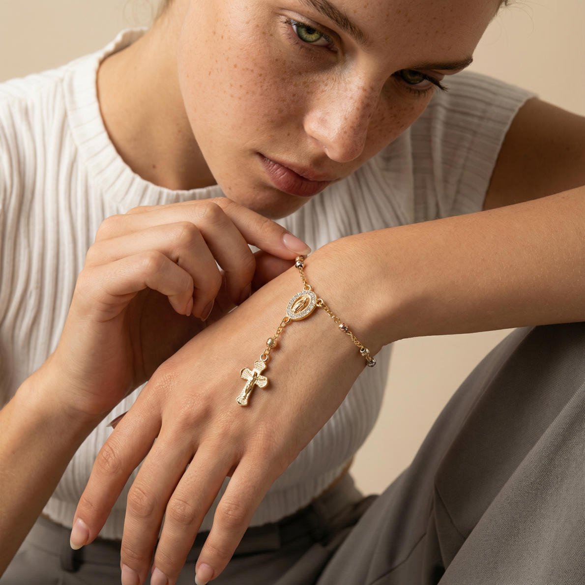 Multicolor Virgin Medal & Cross Bracelet