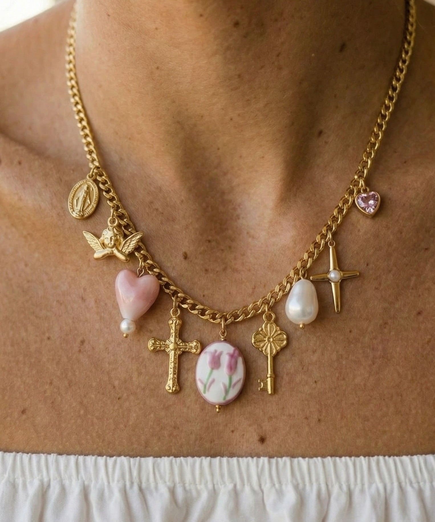 Elegant Gold Cross Charms Necklace