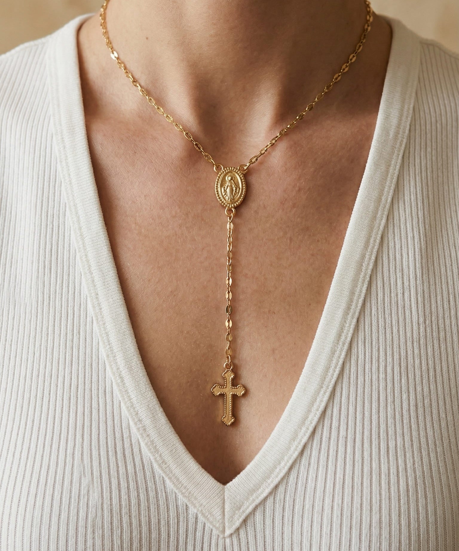 Golden Grace Rosary Cross Necklace