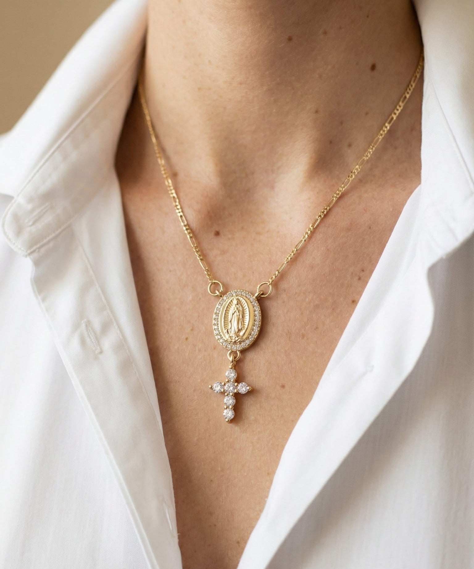 Virgin Mary & Divine Cross Necklace