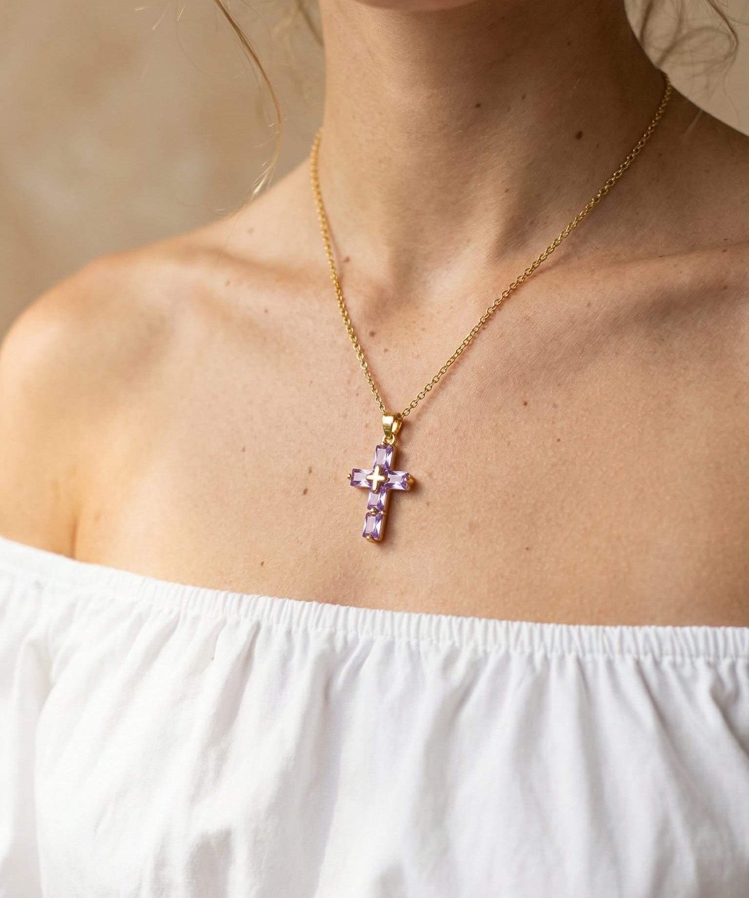 Rectangular Crystal Cross Necklace