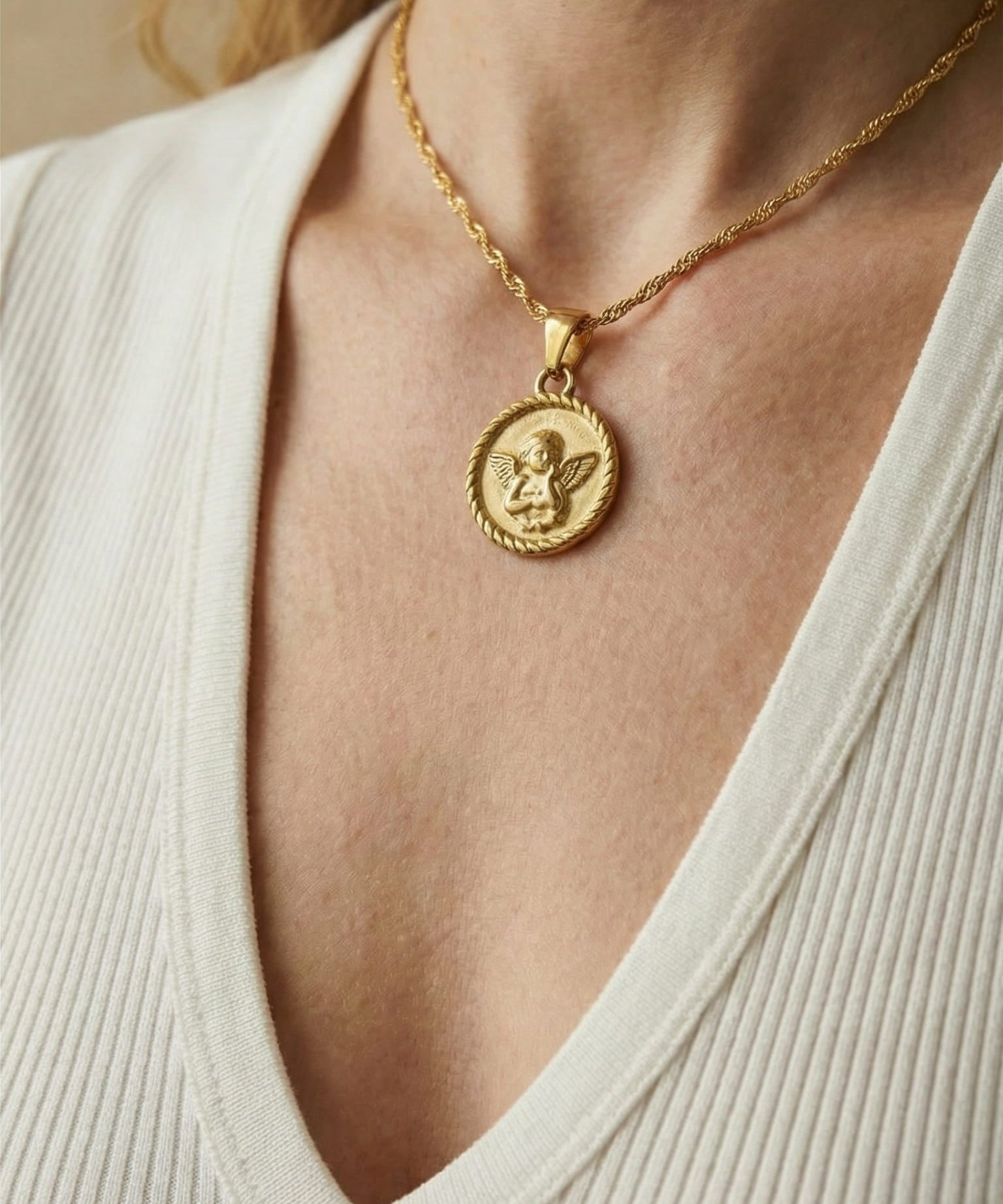 Angel Medallion Cross Necklace