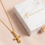 Gold Cross Necklace with Rounded Curves