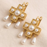 Pearl Cross Earrings