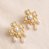 Pearl Cross Earrings