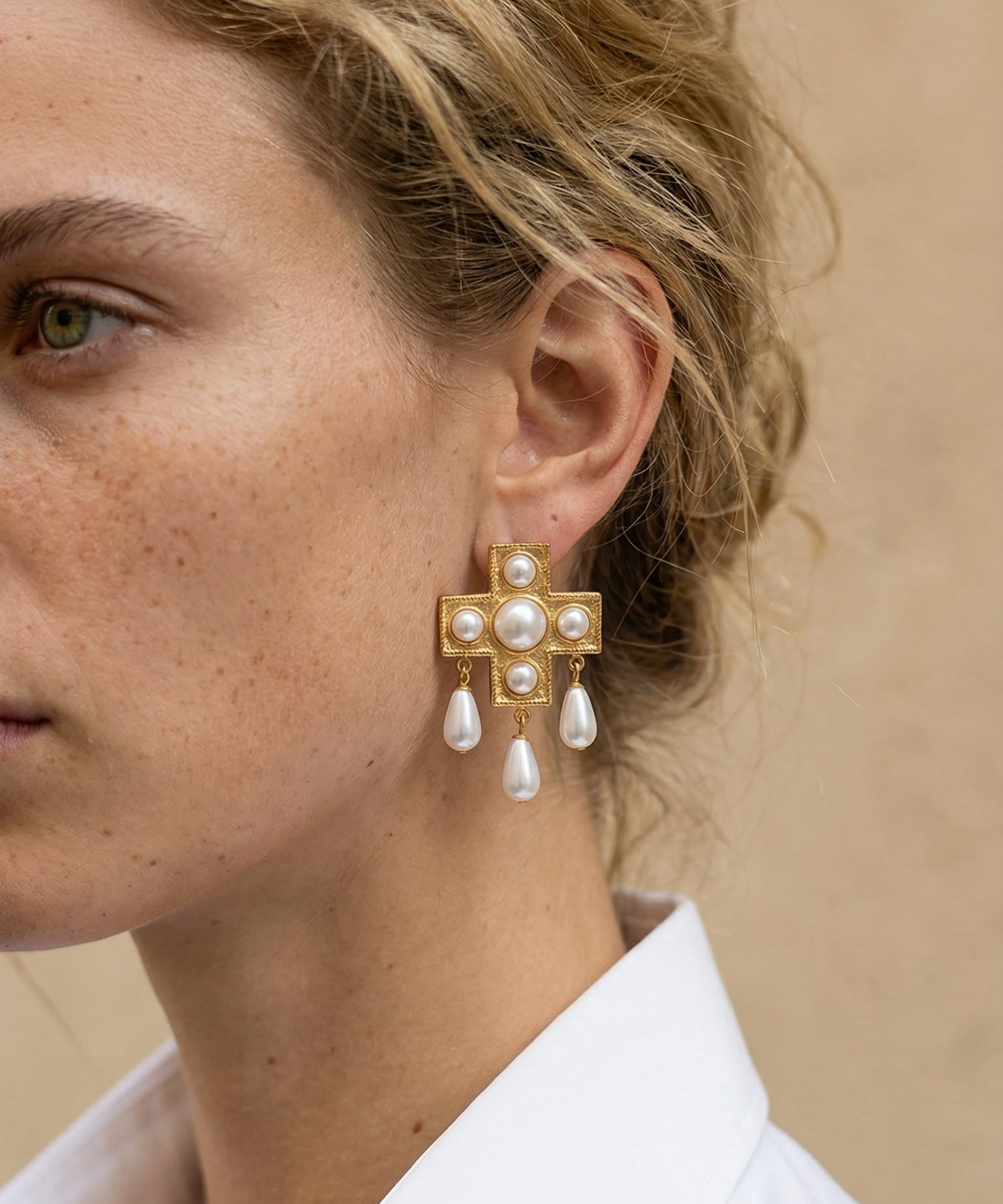 Pearl Cross Earrings