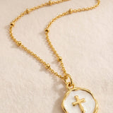White Enamel Cross Medal Necklace