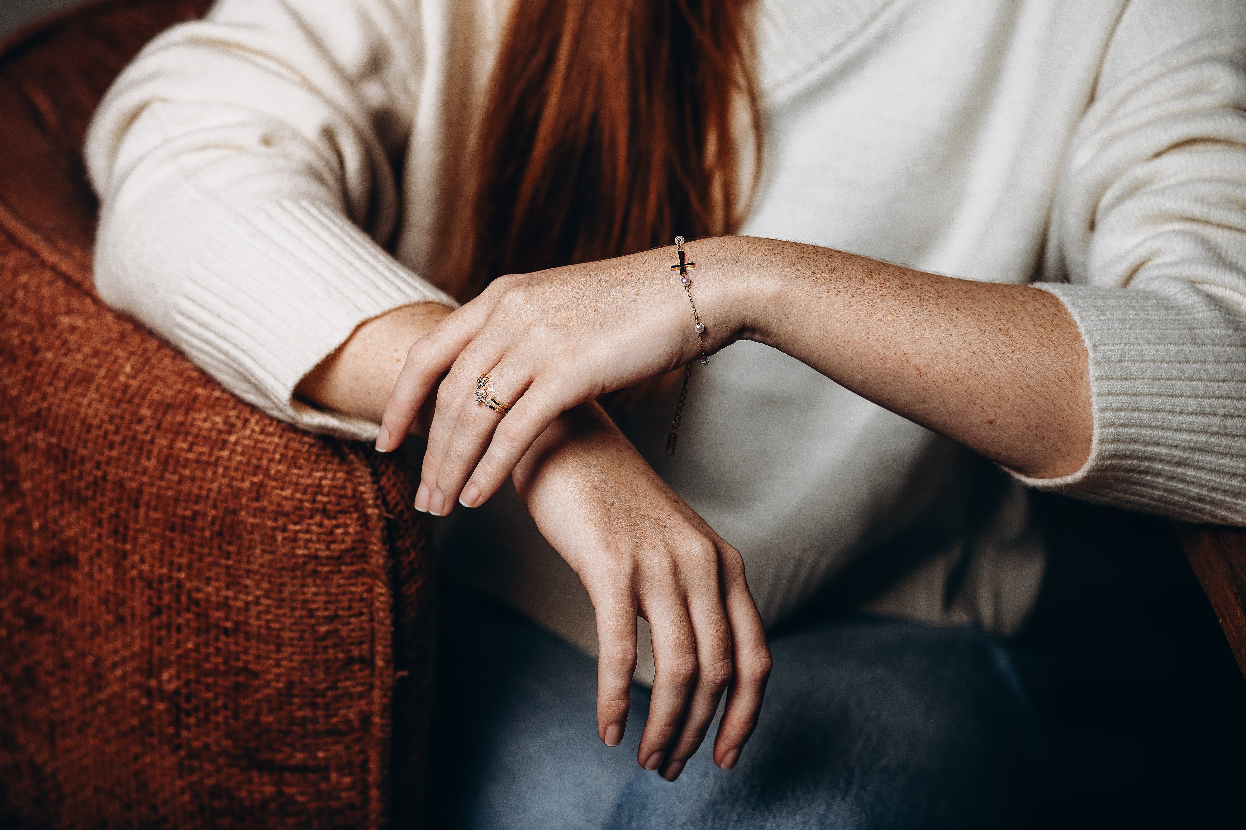 Gold Cross & Elegant Pearls Bracelet