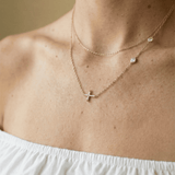 Horizontal Cross Necklace with Zircons