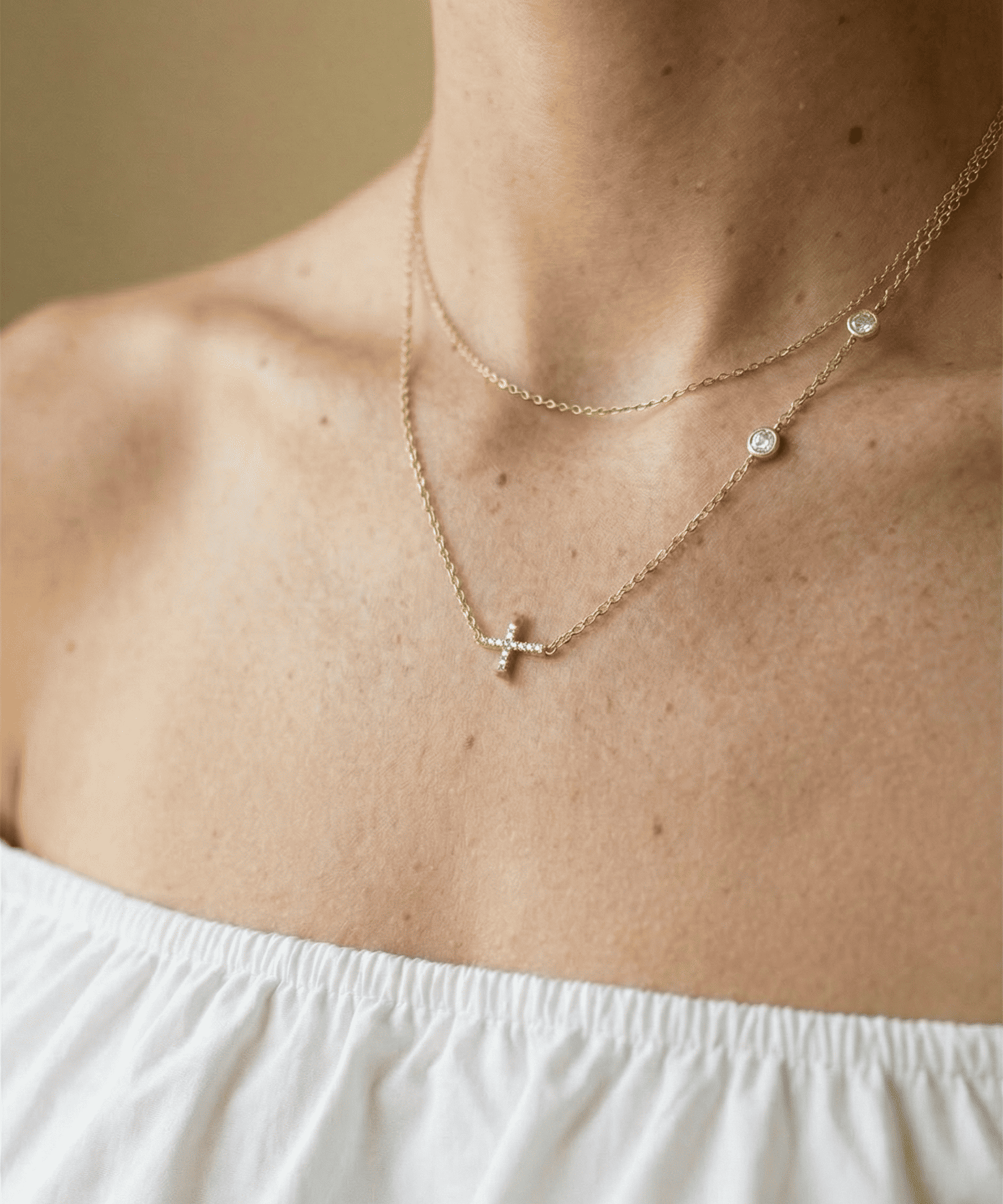 Horizontal Cross Necklace with Zircons