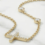 Horizontal Cross Necklace with Zircons