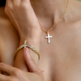Gold Cross Bracelet with Zirconium Stone