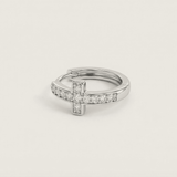 Silver Cross Hoop Earrings with Zircons