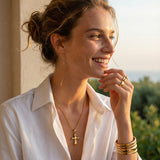 Gold Cross Necklace with Rounded Curves