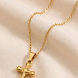 Gold Cross Necklace with Rounded Curves