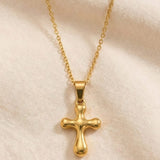 Gold Cross Necklace with Rounded Curves