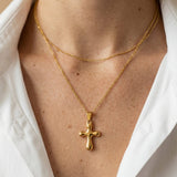 Gold Cross Necklace with Rounded Curves