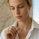 Gold Cross Necklace with Rounded Curves