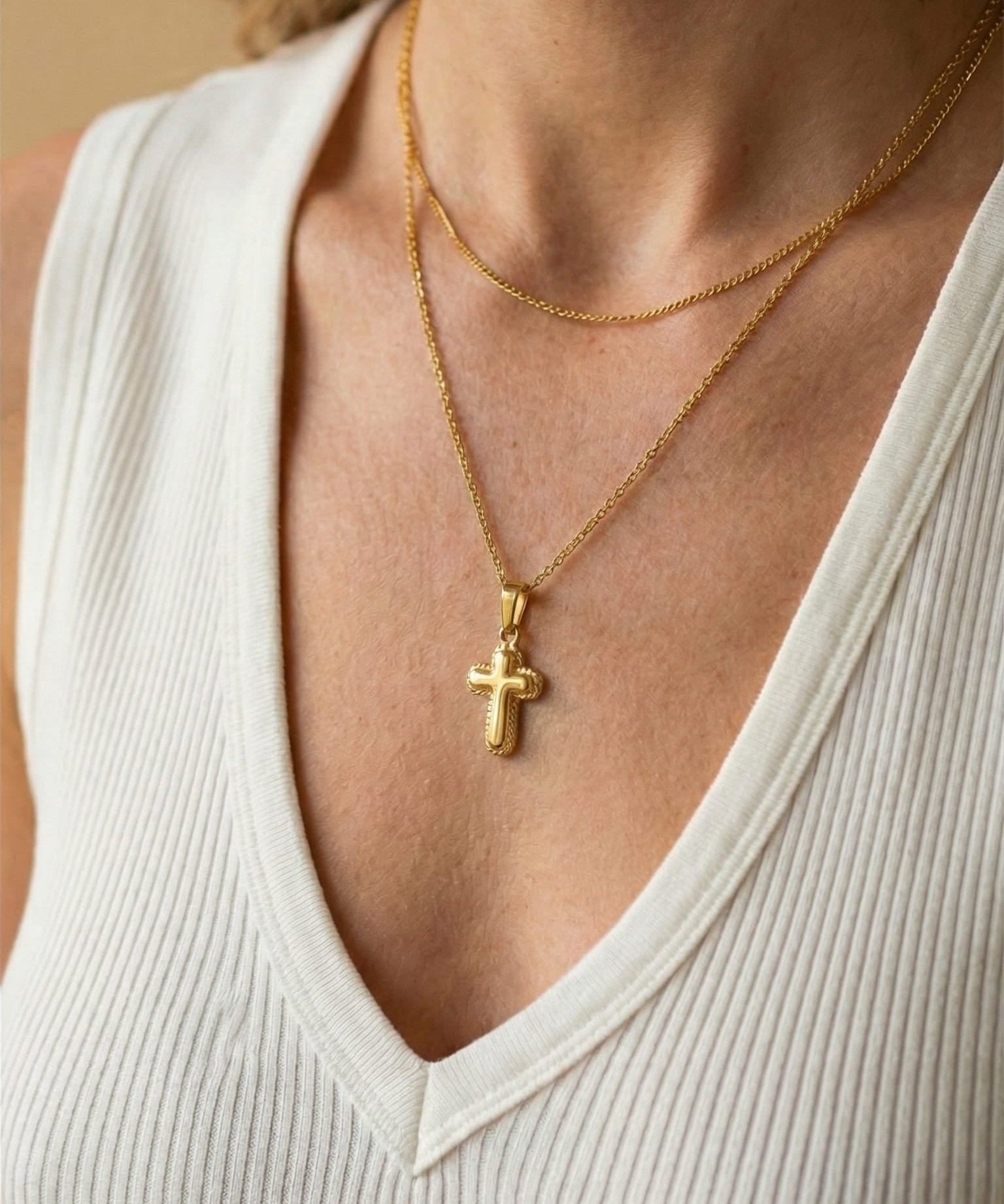 Gold Cross Necklace with Rounded Shapes