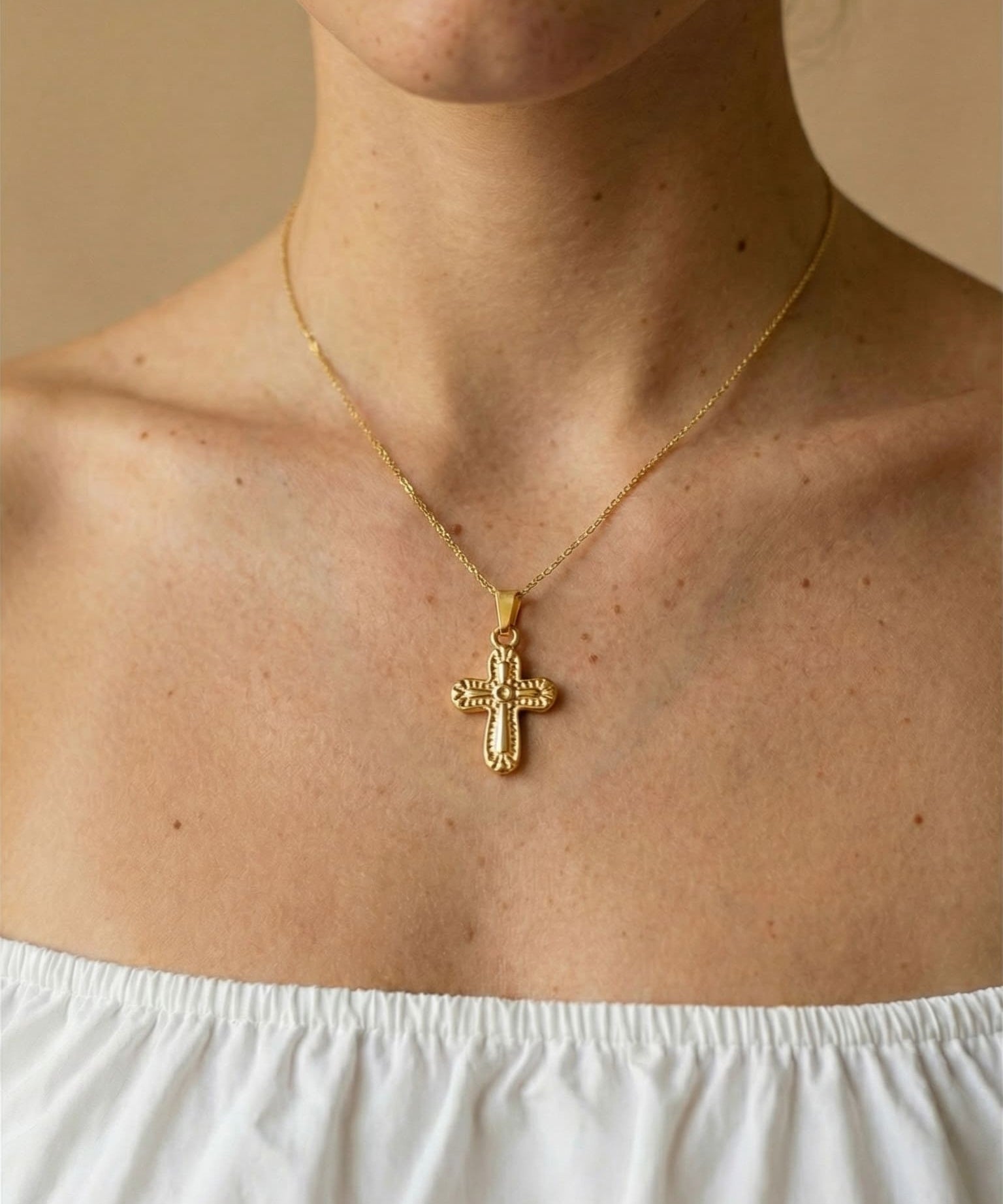 Vintage Relief Cross Necklace
