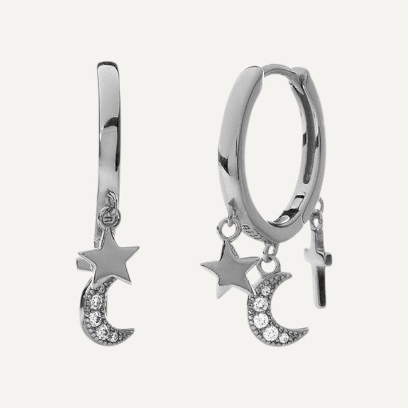 Moon & Star Cross Hoop Earrings