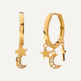 Moon & Star Cross Hoop Earrings