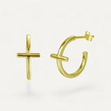 Gold-Plated Cross Hoop Earrings