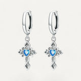Blue Diamond Cross Earrings