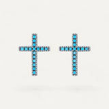 Blue Stone Cross Earrings