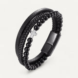 Black Leather Cross Bracelet