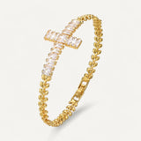 Gold Cross Bracelet with Zirconium Stone