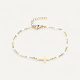Gold Cross Bracelet with Beads
