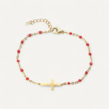 Gold Cross Bracelet with Beads
