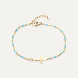 Gold Cross Bracelet with Beads