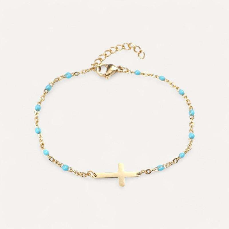 Gold Cross Bracelet with Beads
