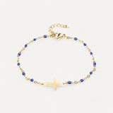 Gold Cross Bracelet with Beads