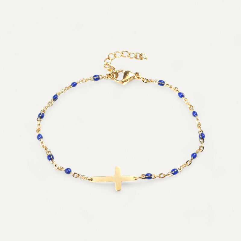 Gold Cross Bracelet with Beads
