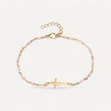 Gold Cross Bracelet with Beads