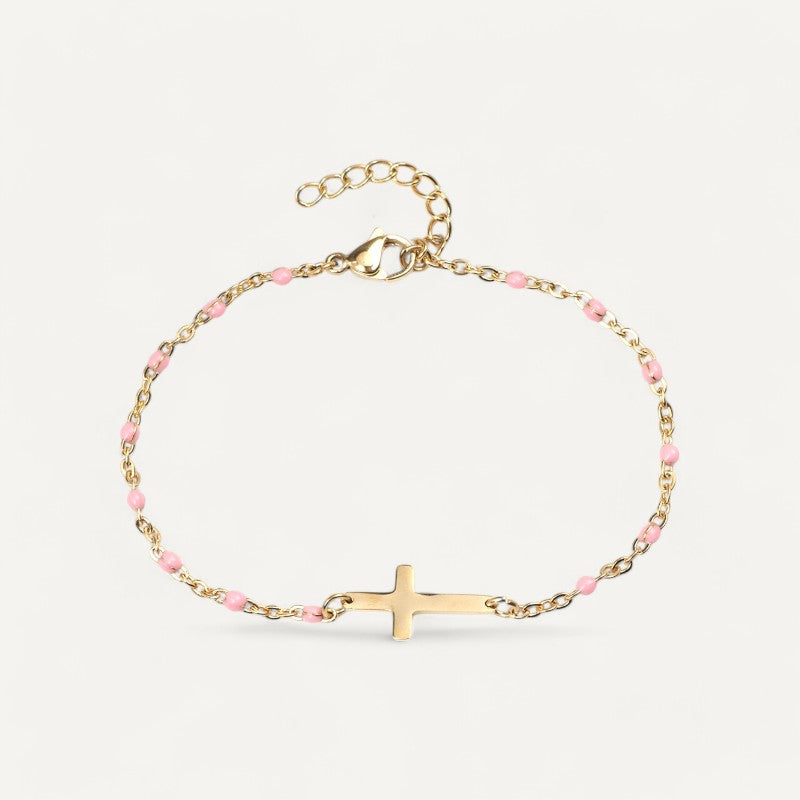 Gold Cross Bracelet with Beads