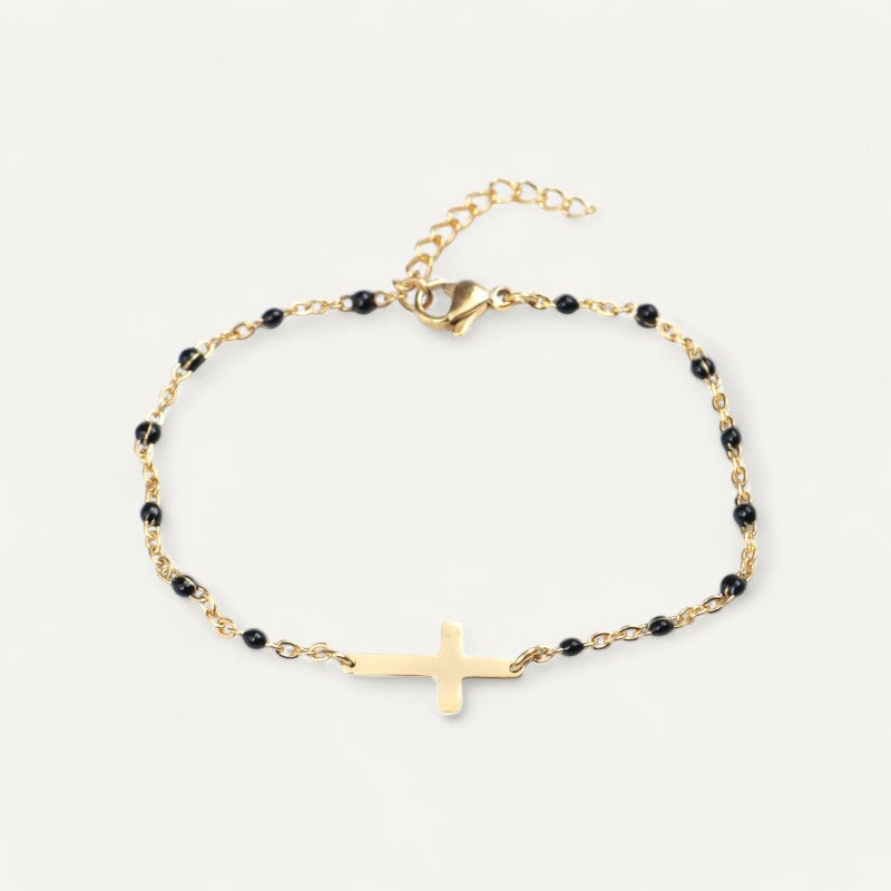 Gold Cross Bracelet with Beads