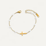 Gold Cross & Elegant Pearls Bracelet