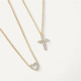 Gold Cross & Heart Crystal Necklace