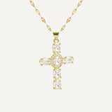 Religious Cross Necklace with Zirconiums