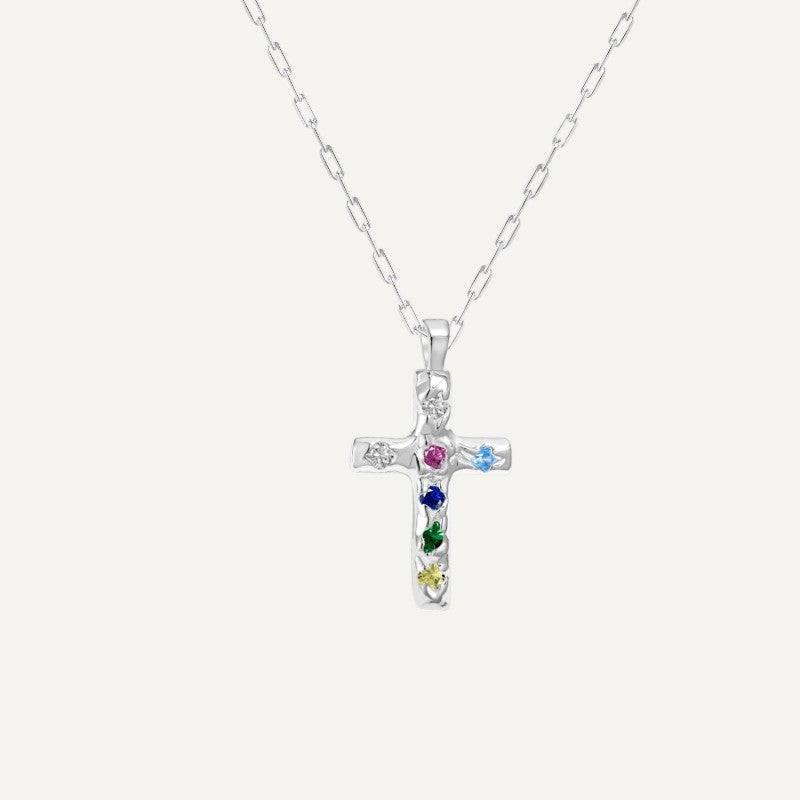 Colorful Zirconium Cross Necklace