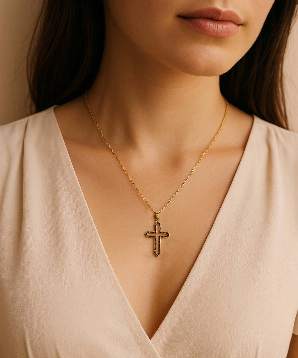 Openwork Black Elegance Cross Necklace
