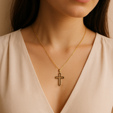 Openwork Black Elegance Cross Necklace