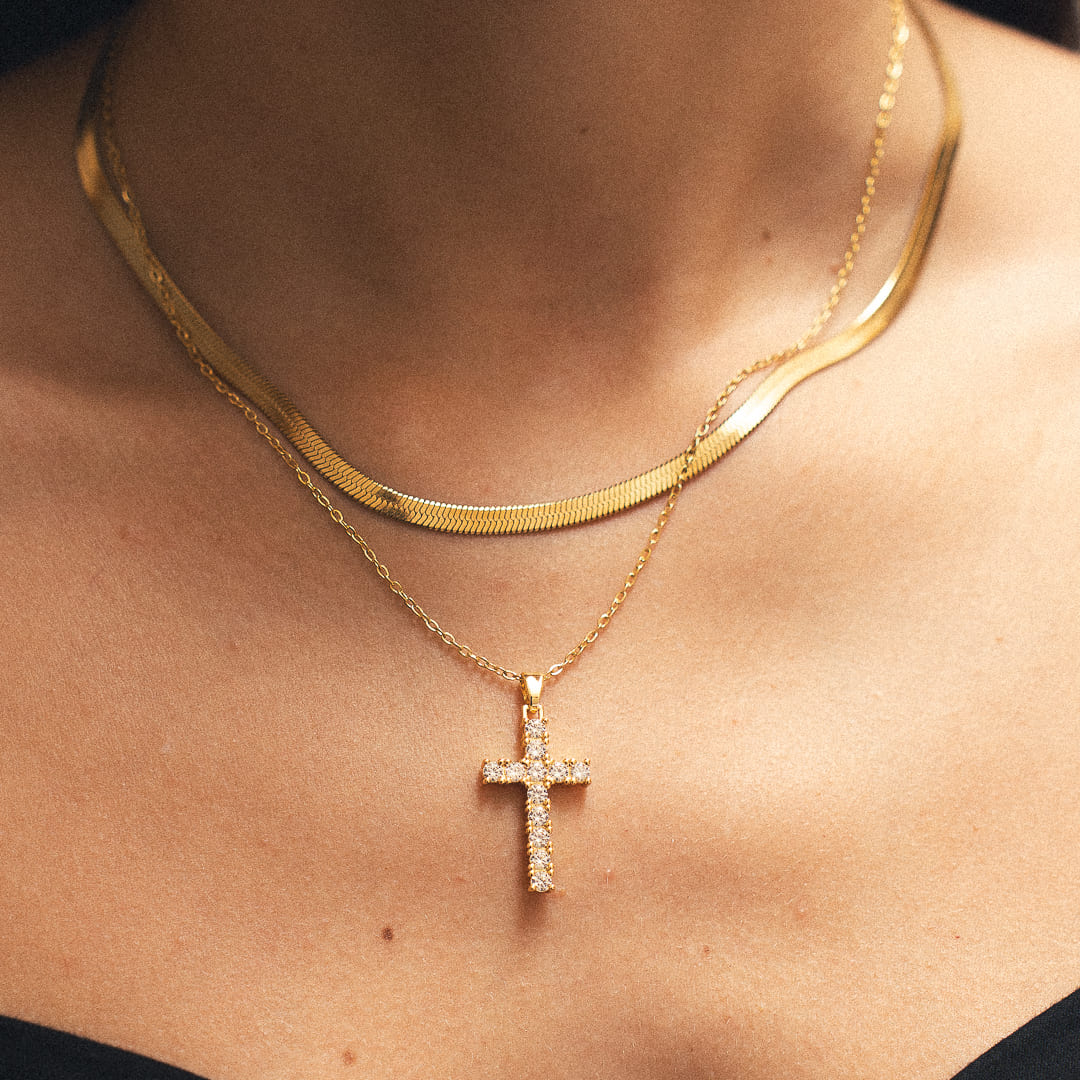 Double Chain Cross Necklace