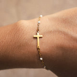 Gold Cross Bracelet with Beads